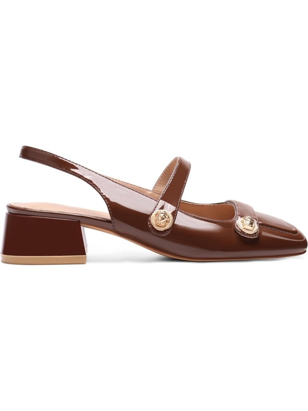 Women Brown Mary Jane Low Block Heel Closed Square Toe Office Pump Dressy Shoes
